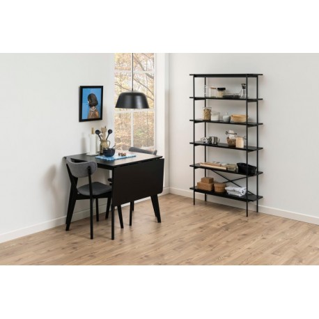Roxby Sort klap ud spisebord med tillægsplade i sortlakeret egefiner - 80/120 x 80 cm