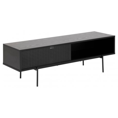 Angus TV-bord med 1 skydelåge - sort ask melamin og sort metal 140x40 cm