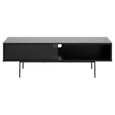 Angus TV-bord med 1 skydelåge - sort ask melamin og sort metal 140x40 cm