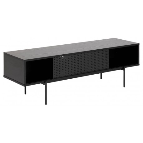 Angus TV-bord med 1 skydelåge - sort ask melamin og sort metal 140x40 cm