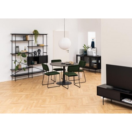 Angus TV-bord med 1 skydelåge - sort ask melamin og sort metal 140x40 cm