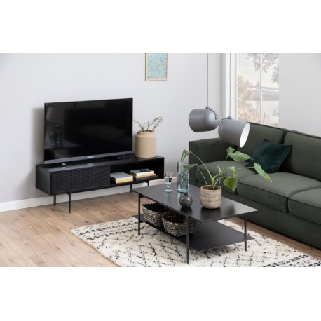 Angus TV-bord med 1 skydelåge - sort ask melamin og sort metal 140x40 cm