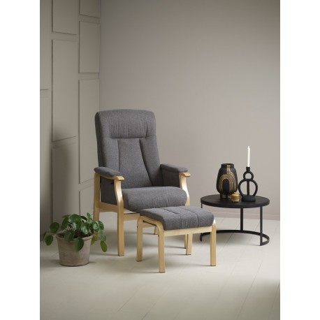 Oxford Recliner med skammel - Stof/naturtræ