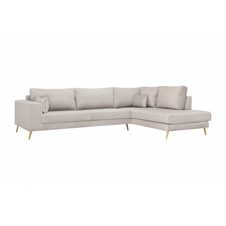 PARIS Hjørnesofa med guldfarvet ben Højrevendt - Beige velour