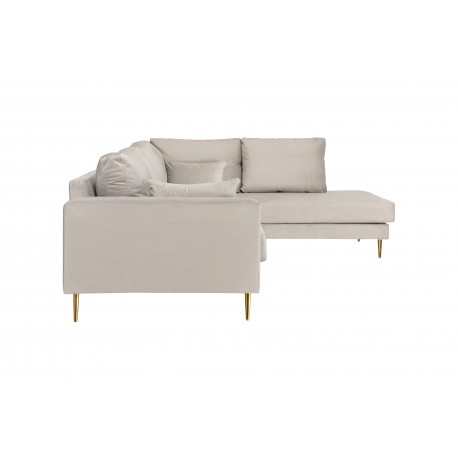 PARIS Hjørnesofa med guldfarvet ben Højrevendt - Beige velour