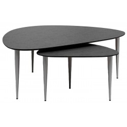 Thomsen Furniture| Katrine - Sofabordssæt Mørkegrå stenlook / Børstet stål
