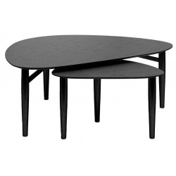 Thomsen Furniture| Katrine - Sofabordssæt Mørkegrå stenlook / Sort lakeret eg