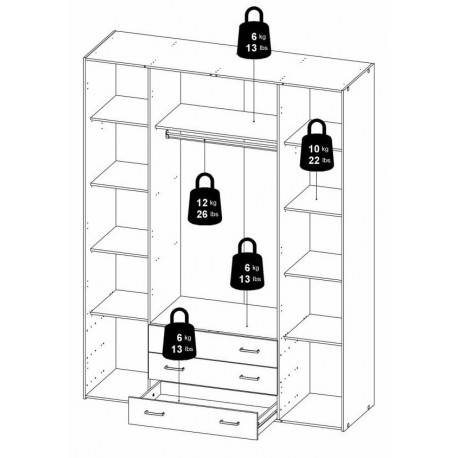 Bolmen garderobeskab 154 cm 4 låger - Eg