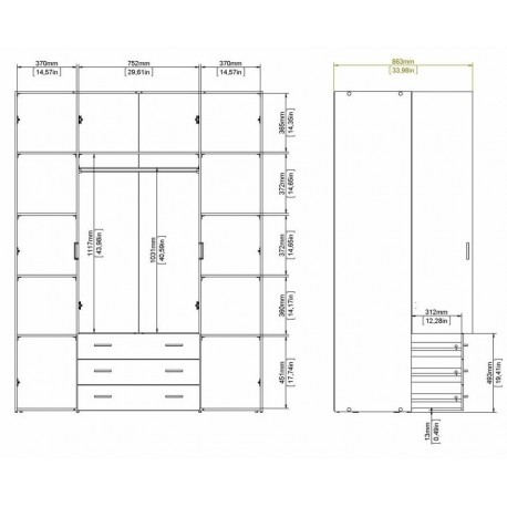 Bolmen garderobeskab 154 cm 4 låger - Eg