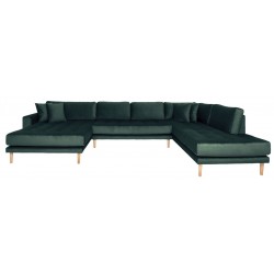 Lido - Hjørnesofa med Venstrevendt Chaiselong - Mørkegrøn velour