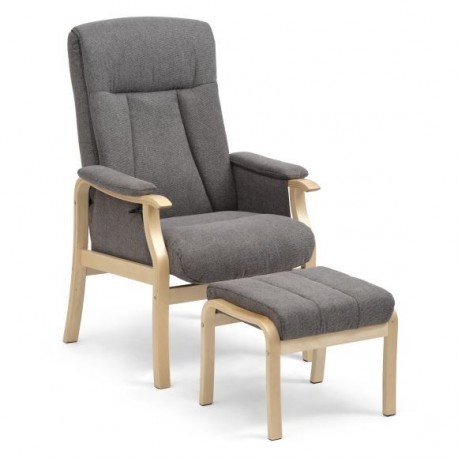 Oxford Recliner med skammel - Stof/naturtræ