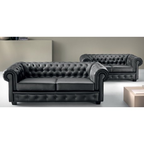 Chesterfield Manchester 2+3 pers sofasæt Sort læder