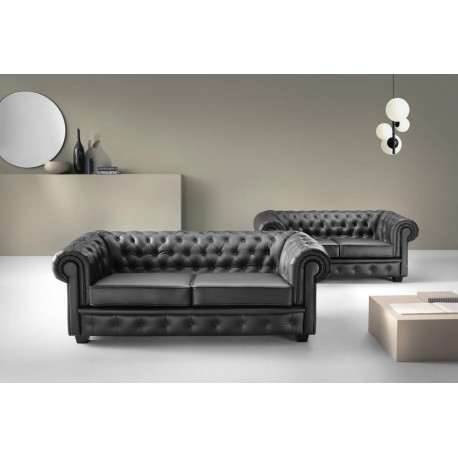 Chesterfield Manchester 2+3 pers sofasæt Sort læder