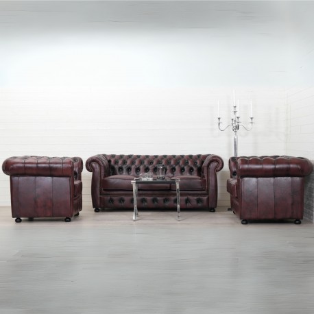 Liverpool Chesterfield 3 pers. sofa - Oxblod læder