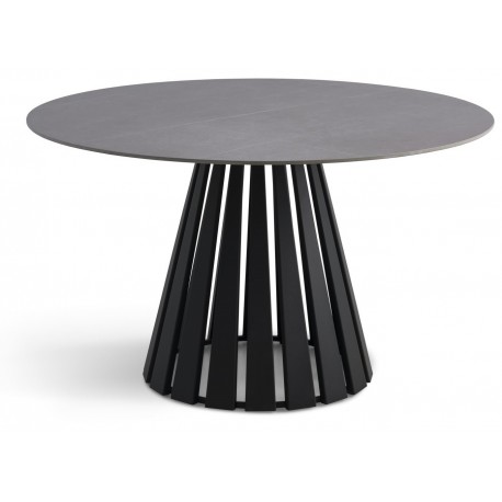 Arctic spisebord Ø130cm Grå Keramik i marmorlook med sort rund metal ben