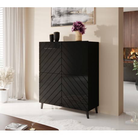 Kommode ABETO mat Sort/ højglans Sort