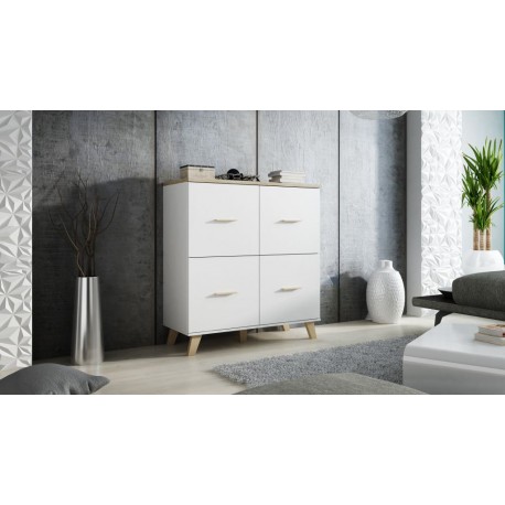 Kommode LOTTA 110 (4D) diamon Hvid/Sonoma eg.