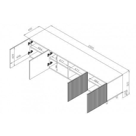 PAFOS TV bord 200cm - 4D Sort