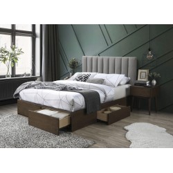 GORASHI 160x200 seng med skuffer, stof - Grå, træ - Valnød