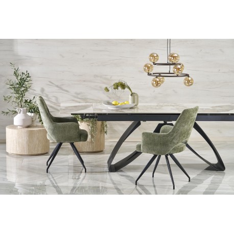 HILARIO Spisebord med udtræk, Beige marmor / Sort