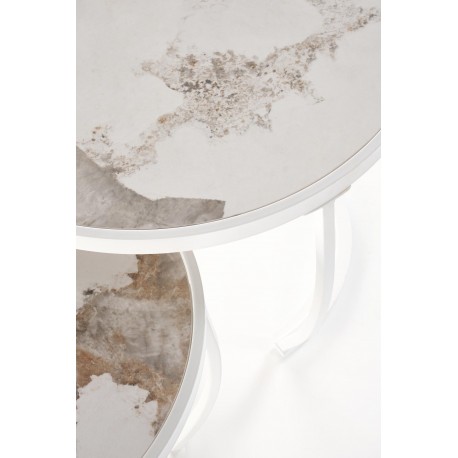 INES sæt af to sofaborde, Beige marmor / Hvid