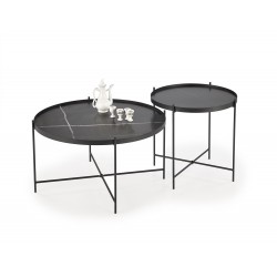 JULIETA sæt af 2 sofaborde, Sort marmor / Sort