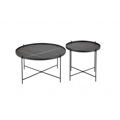 JULIETA sæt af 2 sofaborde, Sort marmor / Sort