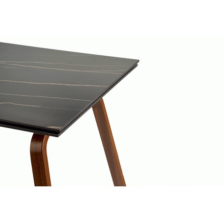 LOZANO Spisebord med udtræk, Sort marmor / Valnød