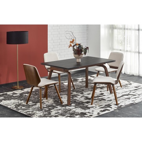 LOZANO Spisebord med udtræk, Sort marmor / Valnød