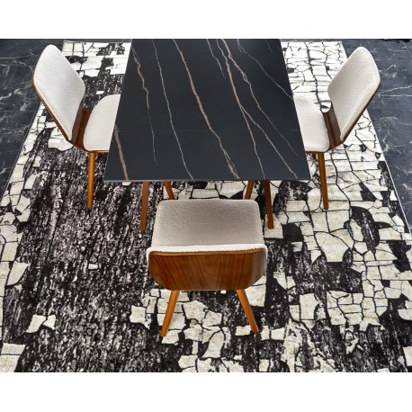 LOZANO Spisebord med udtræk, Sort marmor / Valnød