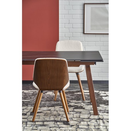 LOZANO Spisebord med udtræk, Sort marmor / Valnød