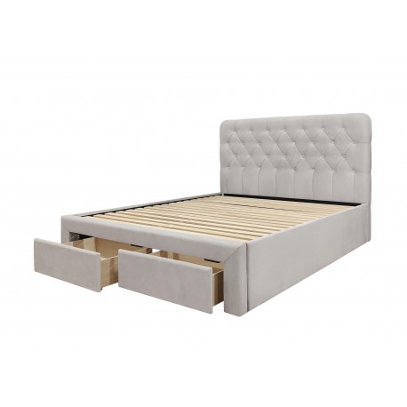 MARISOL 160x200 cm seng med skuffe til Opbevaring - Beige velour
