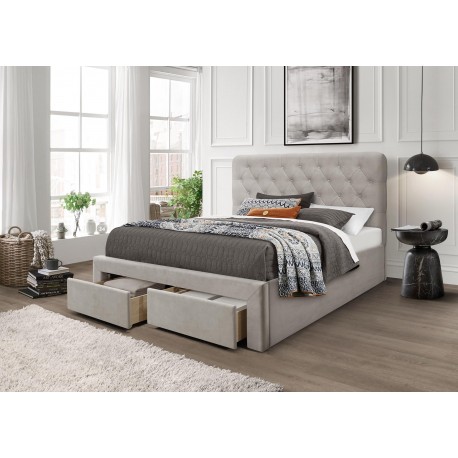 MARISOL 160x200 cm seng med skuffe til Opbevaring - Beige velour
