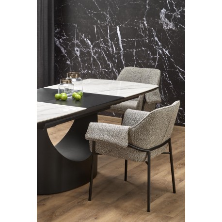 OSMAN Spisebord med udtræk, Hvid marmor / Sort