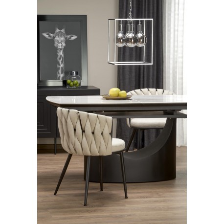 OSMAN Spisebord med udtræk, Hvid marmor / Sort