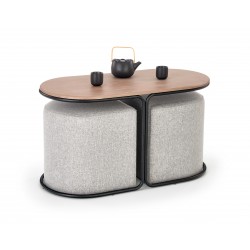 PAMPA sofabord 88x49cm med 2 x puffer - Valnød