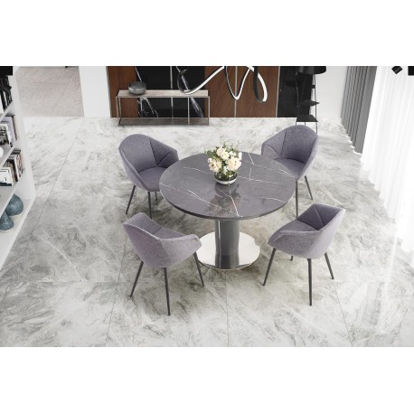 RICARDO Spisebord med udtræk, - top - Grå marmor, ben - MørkeGrå
