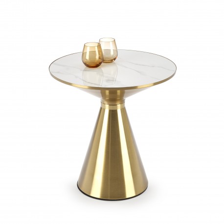 TRIBECA sofabord Ø52cm - Hvid marmorlook / guld