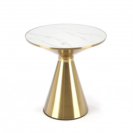 TRIBECA sofabord Ø52cm - Hvid marmorlook / guld