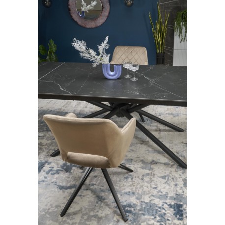 VITORINO Spisebord med udtræk, - bordplade - Sort marmor, ben - Sort