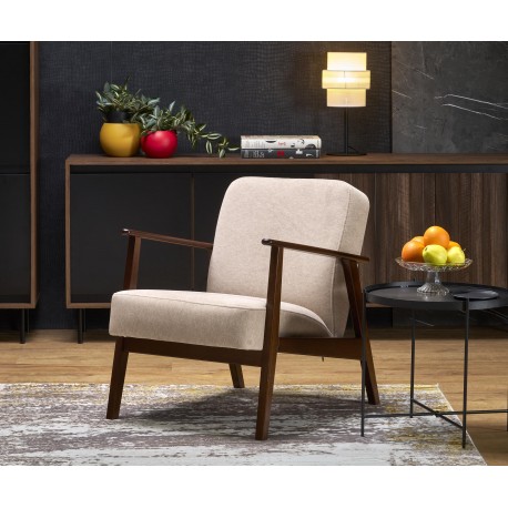 MILANO 1S, lænestol, Beige CASTEL#15 / mørk Valnød