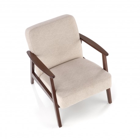 MILANO 1S, lænestol, Beige CASTEL#15 / mørk Valnød