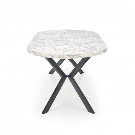 PERONI Ovalt Spisebord med udtræk 100cm udvides til 250cm - Hvid marmor / Sort