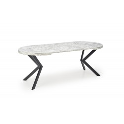 PERONI Ovalt Spisebord med udtræk 100cm udvides til 250cm - Hvid marmor / Sort