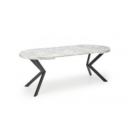 PERONI Ovalt Spisebord med udtræk 100cm udvides til 250cm - Hvid marmor / Sort