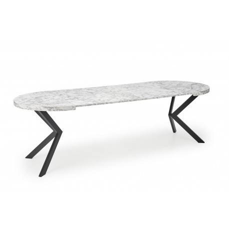 PERONI Ovalt Spisebord med udtræk 100cm udvides til 250cm - Hvid marmor / Sort