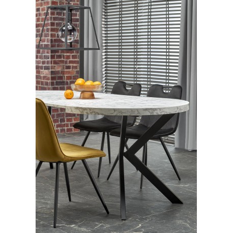 PERONI Ovalt Spisebord med udtræk 100cm udvides til 250cm - Hvid marmor / Sort