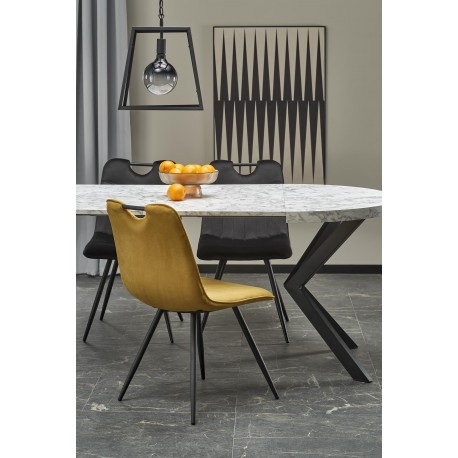 PERONI Ovalt Spisebord med udtræk 100cm udvides til 250cm - Hvid marmor / Sort