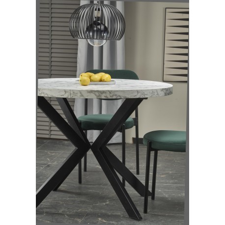 PERONI Ovalt Spisebord med udtræk 100cm udvides til 250cm - Hvid marmor / Sort