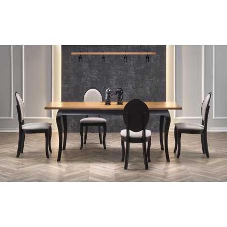 WINDSOR Spisebord med udtræk 160cm udvides til 240cm - mørk eg/Sort